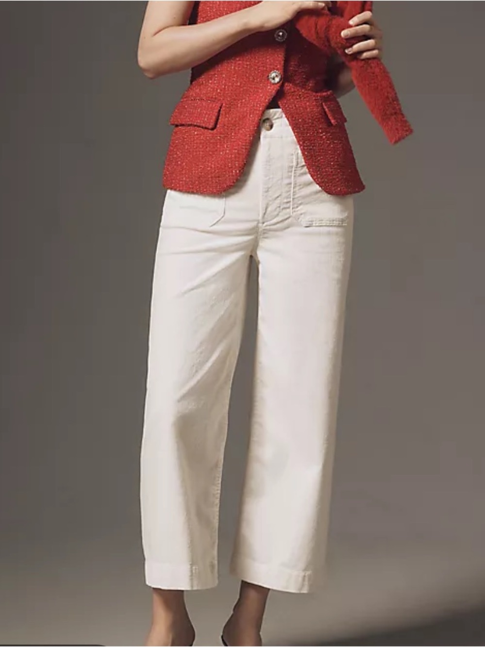 Anthro Maeve The Colette cream corduroy Crop Wide-Leg Pants size 27 petite